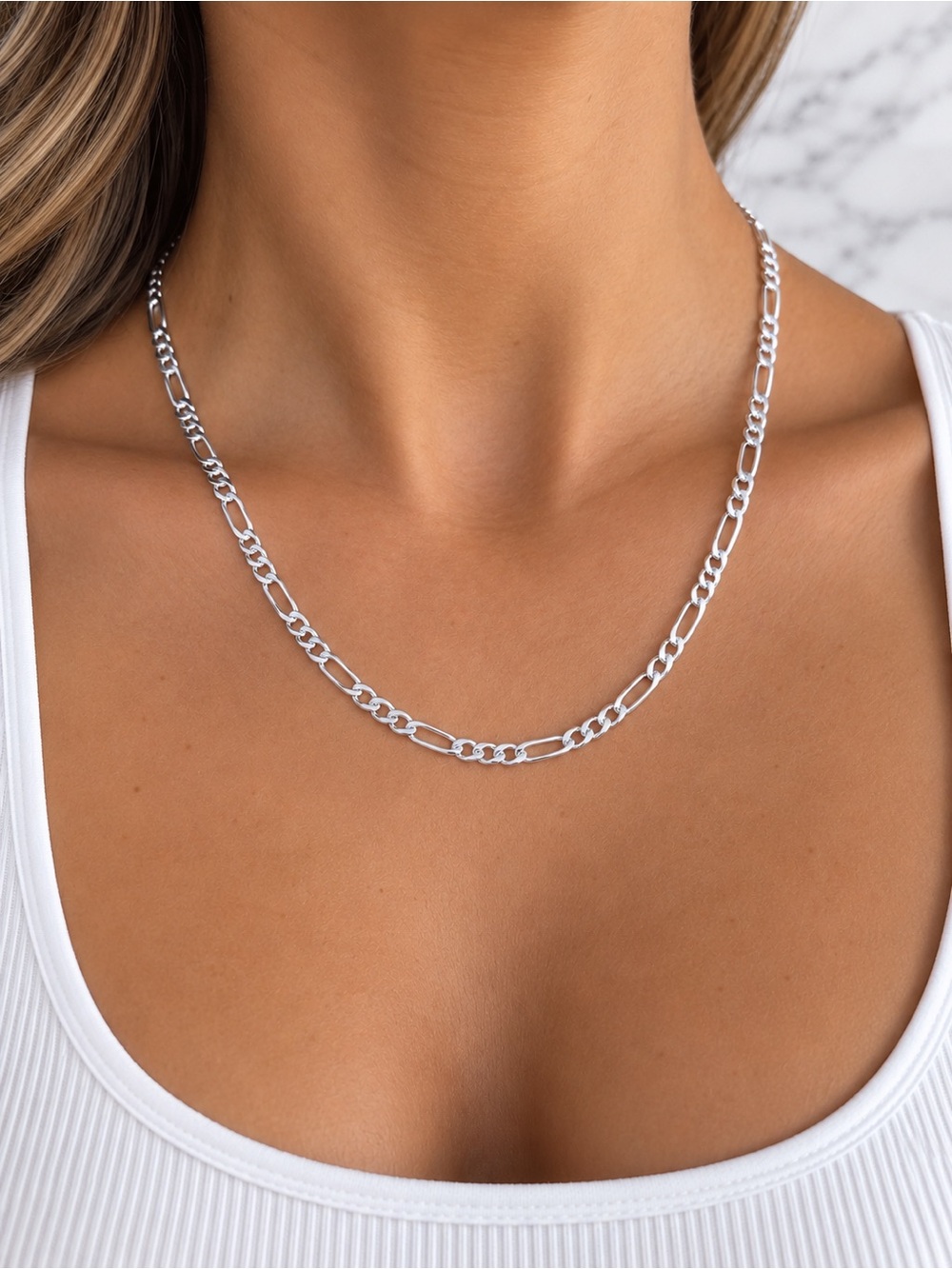 925 Sterling Silver Figaro Chain Necklace 18” 3.7mm Italy Unisex Jewelry